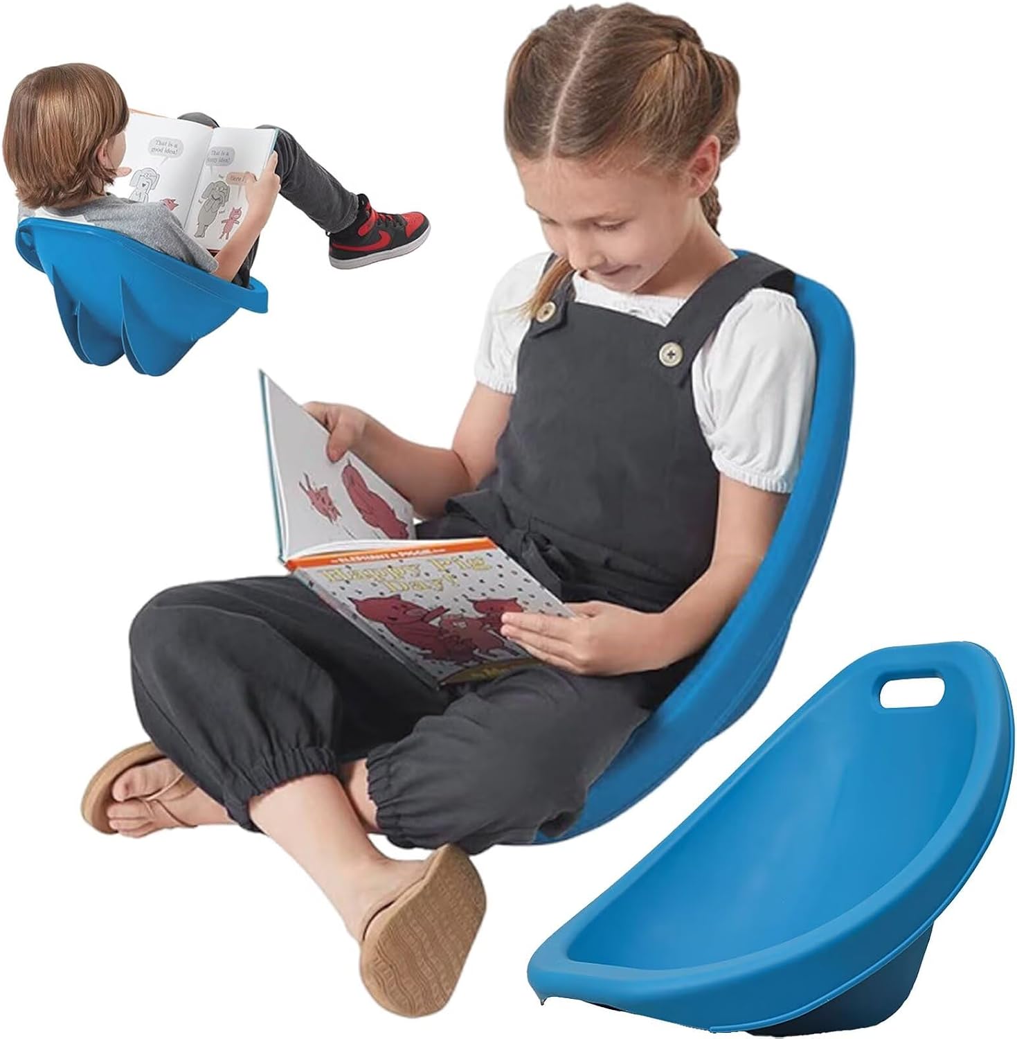 Scoop Rocker Chair for Kids, 4 Packs Blue Floor Chair with Back Support, Plastic Scoop Chairs for Classroom, Portable Reading Chair for Toddler, Sensory Rocking Chair, Flexible Seating for Classroom