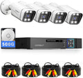 Wired Security Camera System, 4CH 5MP Lite AHD TVI DVR Recorder Surveillance DVR Kit, 4 x 5MP Dual Light CCTV Camera for Outdoor Use, Metal Shell, Smart Color Night Vision, Motion Detection, 500G HDD