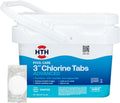 HTH 42055W Pool Care 3' Chlorine Tabs Advanced, Individually Wrapped Tablets - Swimming Pool Sanitizer with Clarifier & Algaecide, Destroys Bacteria & Algae, Delivers Clear Water All Season, 25 lbs