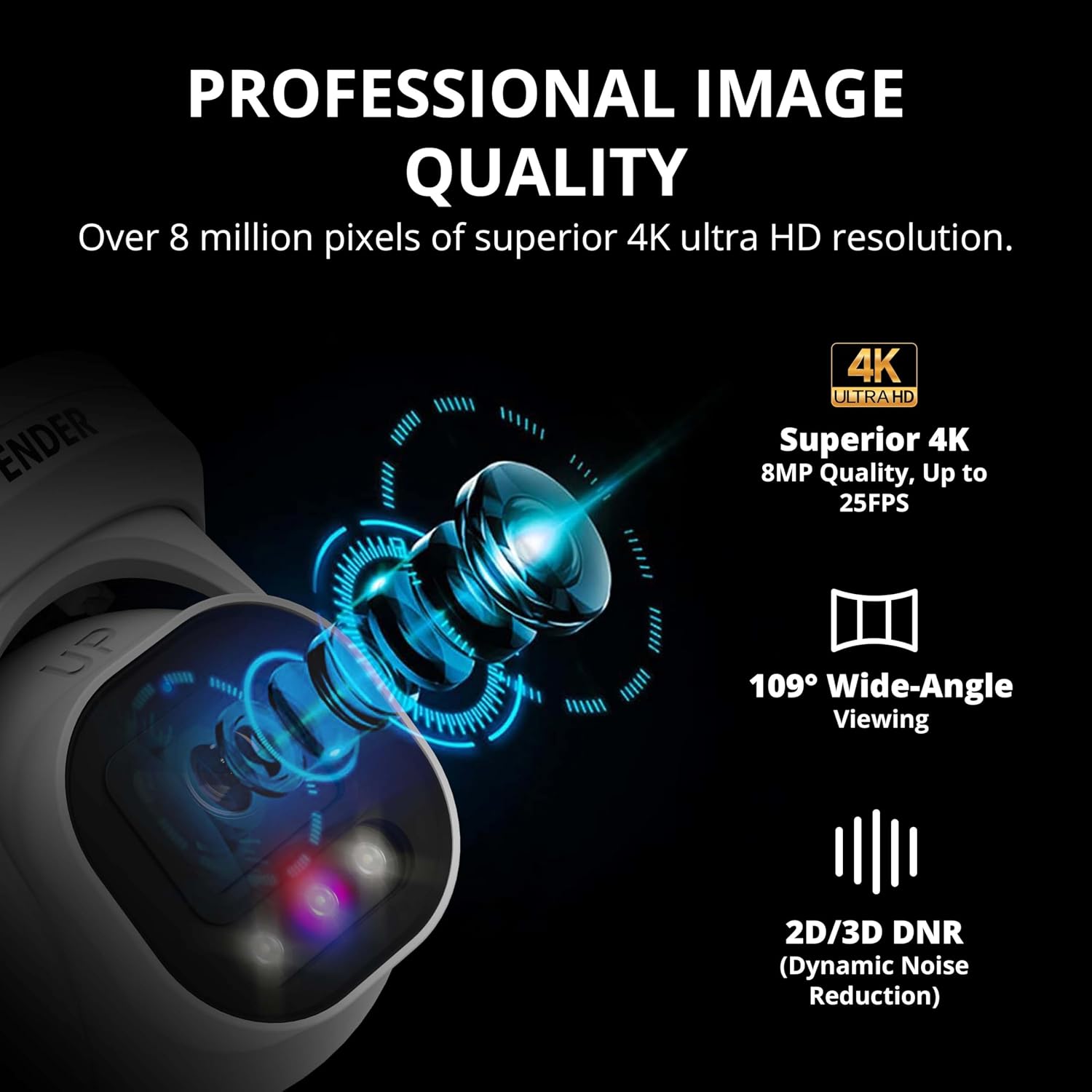 Defender AI Powered Sentinel Pro Turret 8CH NVR PoE Security Camera System, 6pc Metal Turret Cameras, 109° Wide Angle, IP66 Rated, Audio Recording, Web Viewing, 1TB HDD, Works w/Empower App