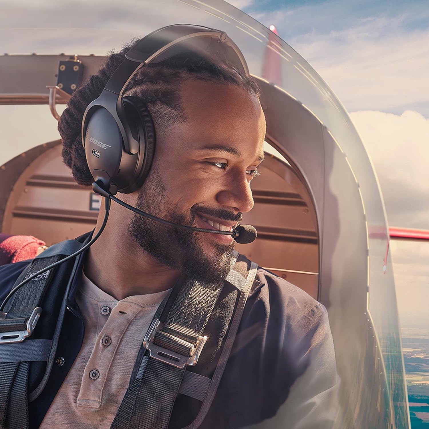 Bose A30 Bluetooth Aviation Headset - Lightweight Comfortable Design, Adjustable ANR and Noise Cancelling Microphone, [Dual Plug] – Black