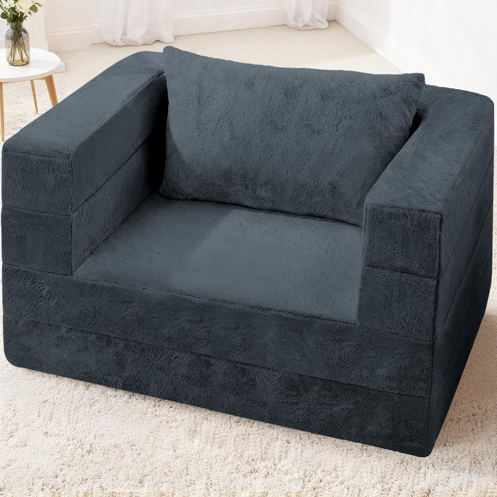 Futon Sofa Bed with Pillow, 3-in-1 Sleeper Sofa Bed with Removable Cover, Convertible Floor Sofa Bed, No Assembly Boneless Couch for Living Room, Bedroom