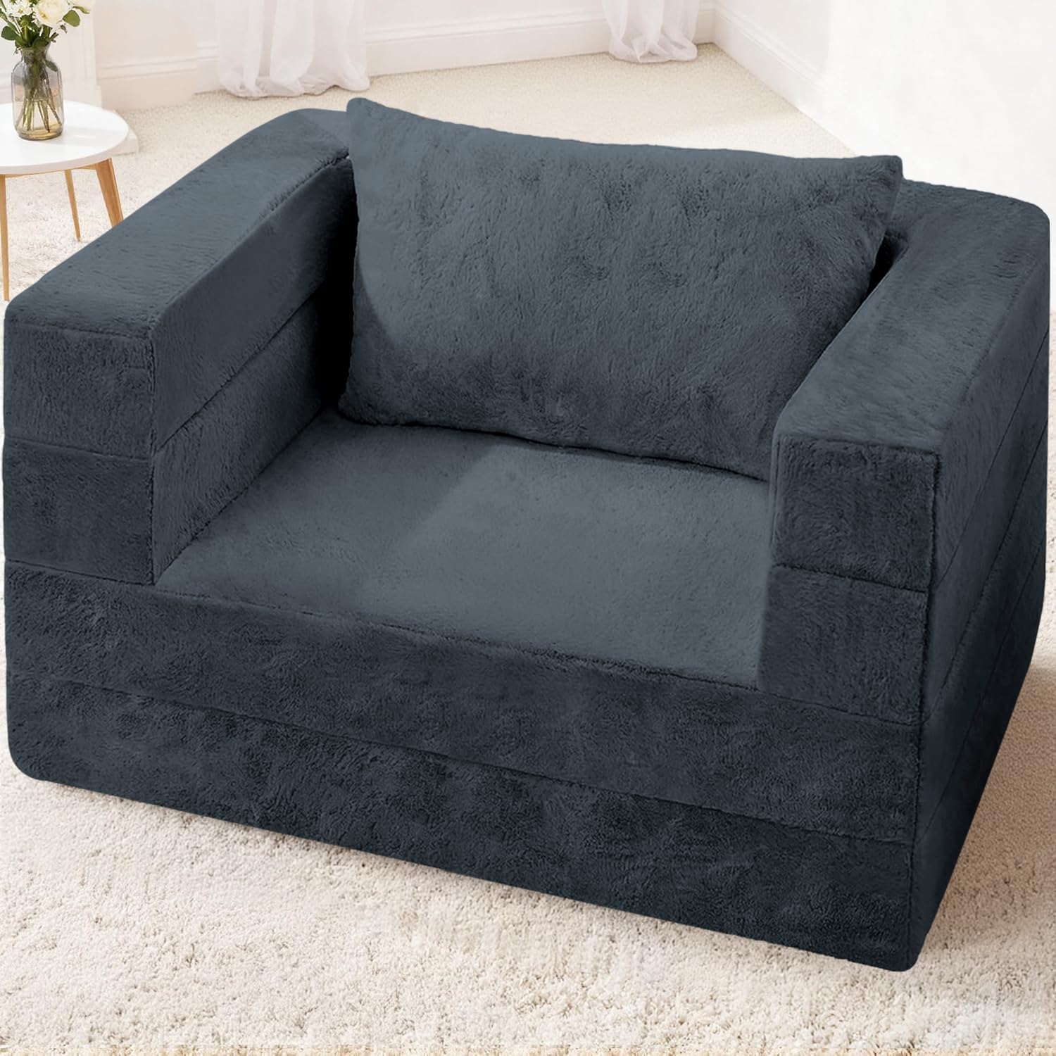 Futon Sofa Bed with Pillow, 3-in-1 Sleeper Sofa Bed with Removable Cover, Convertible Floor Sofa Bed, No Assembly Boneless Couch for Living Room, Bedroom