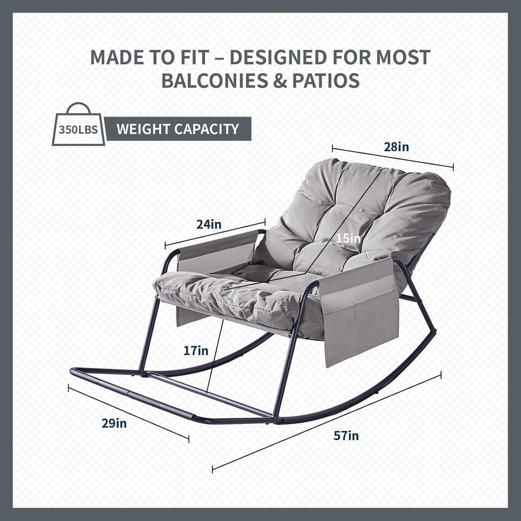 Outdoor Rocking Chair, Modern Cozy Lounge Patio Rocker, Indoor Reading Chair with Side Pockets, Anti-Slip Base for Bedroom, Living Room, Porch, Garden, Lawn