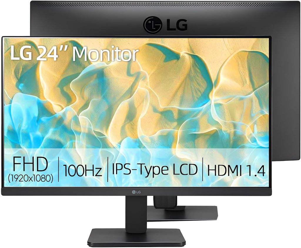 LG 24' FHD (1920 x 1080) IPS Business Monitor, 100Hz, AMD FreeSync, 99% sRGB, Reader Mode, Flicker Safe, HDMI VGA, Tilt and VESA Mountable