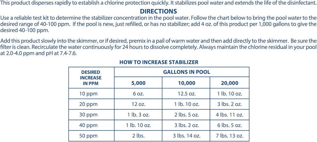 Pool Mate 4-Pounds Premium Pool Stabilizer and Conditioner,Concentrated Cyanuric Acid for Pools,Helps Chlorine Last Longer,(Pack of 8)