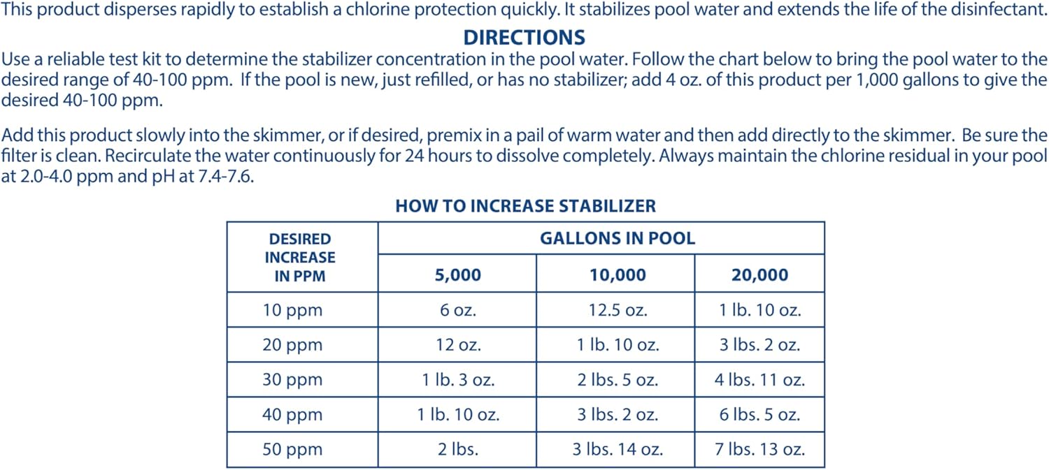 Pool Mate 4-Pounds Premium Pool Stabilizer and Conditioner,Concentrated Cyanuric Acid for Pools,Helps Chlorine Last Longer,(Pack of 8)