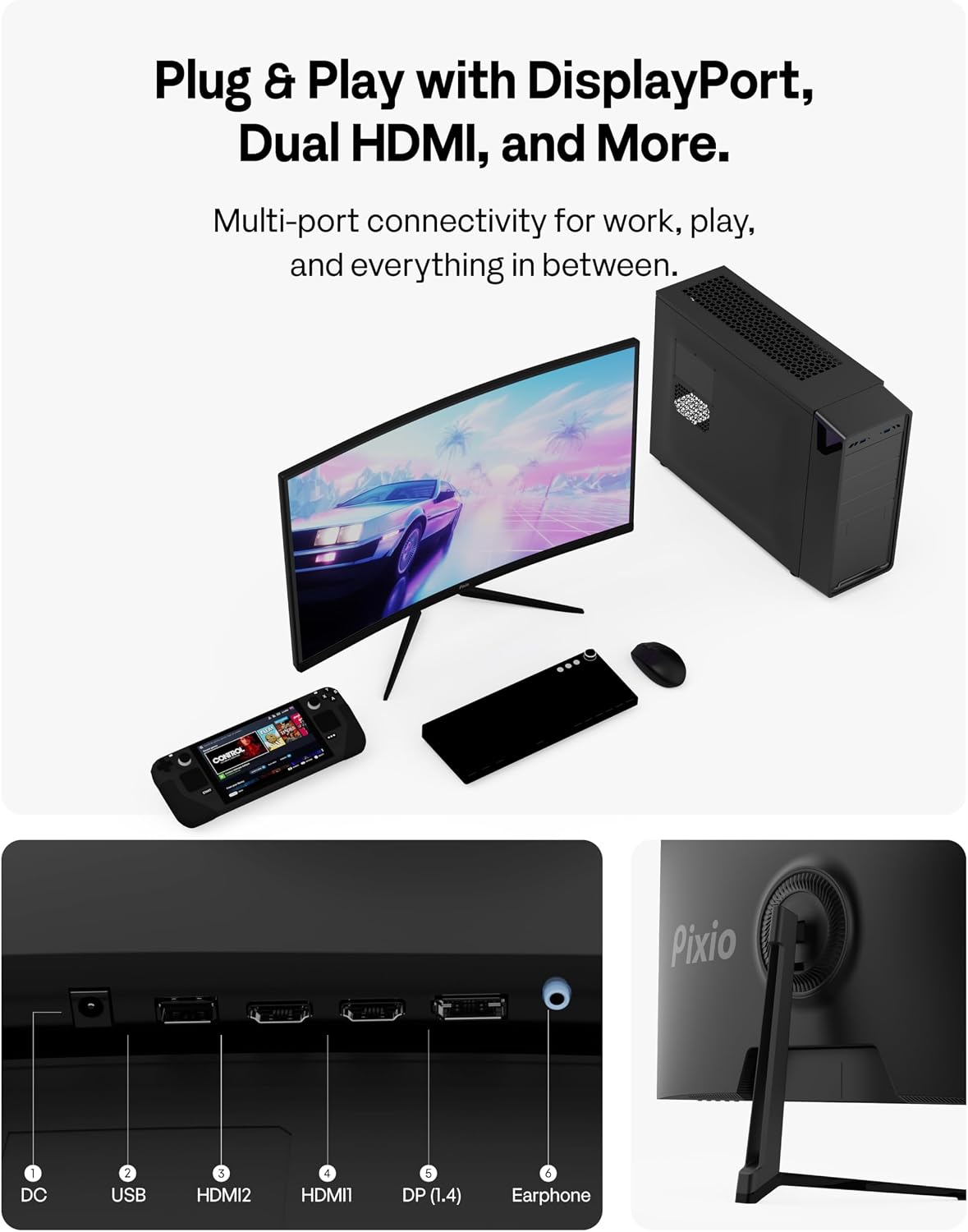 Pixio PXC279 Wave 27 inch 300Hz Refresh Rate FHD 1080p Resolution 1650R Curved Fast VA Panel 1ms GTG Response Time Adaptive Sync HDR Curved Gaming Monitor