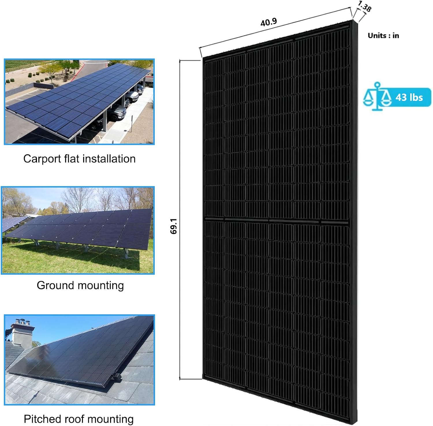 2PCS Solar Panels 360 355 Watt 48/24 Volt, Total 720W High-Efficiency Half Cell Monocrystalline PV Module Power Charger for RV Marine Rooftop Farm Battery and Other Off-Grid Applications