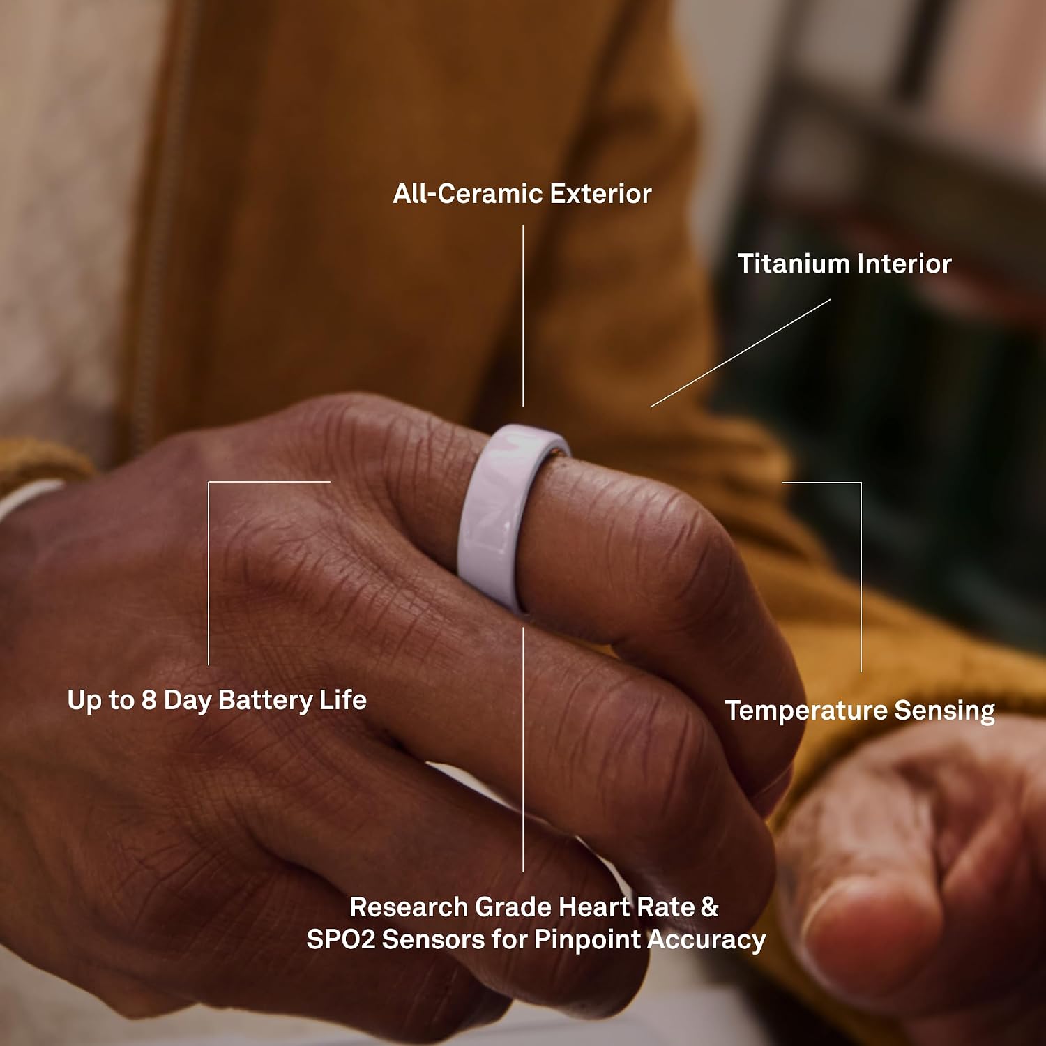 Oura Ring 4 - Ceramic Cloud - Size 5 - Sleep, Activity, Women's Health, AI Advisor, Up to 8 Days of Battery Life, Size Before You Buy, Android & iOS Compatible