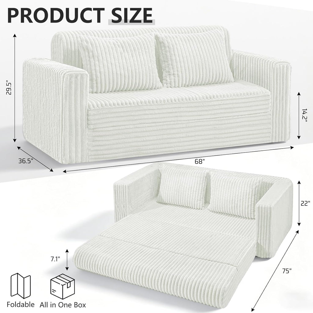 HABUTWAY Folding Sofa Bed, 2 in 1 Convertible Sleeper Chair with 2 Pillows, Portable Fold Out Chair Bed with Armrest, Comfy Floor Couch, Lazy Sofa for Living Room Bedroom Dorm Home Office, Beige