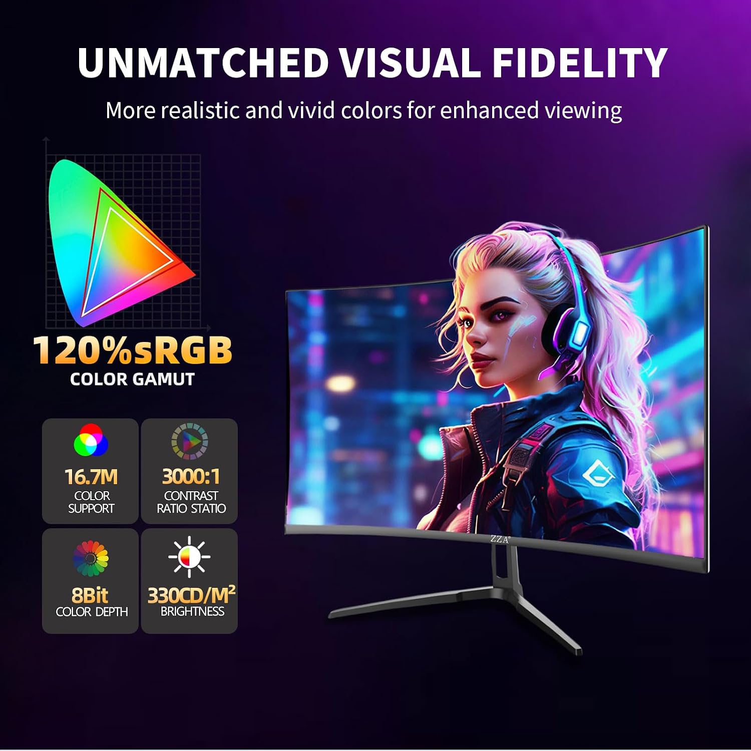 ZZA 32 Inch 4K Curved Gaming Monitor 160Hz Computer Moniter UHD 3840x2160P 1500R Curved VA Screen, Supports AMD Freesync, 120% sRGB HDR10, Wall Mountable Installs, wiht HDMI 2.1 * 2/DP 1.4 * 2, Black