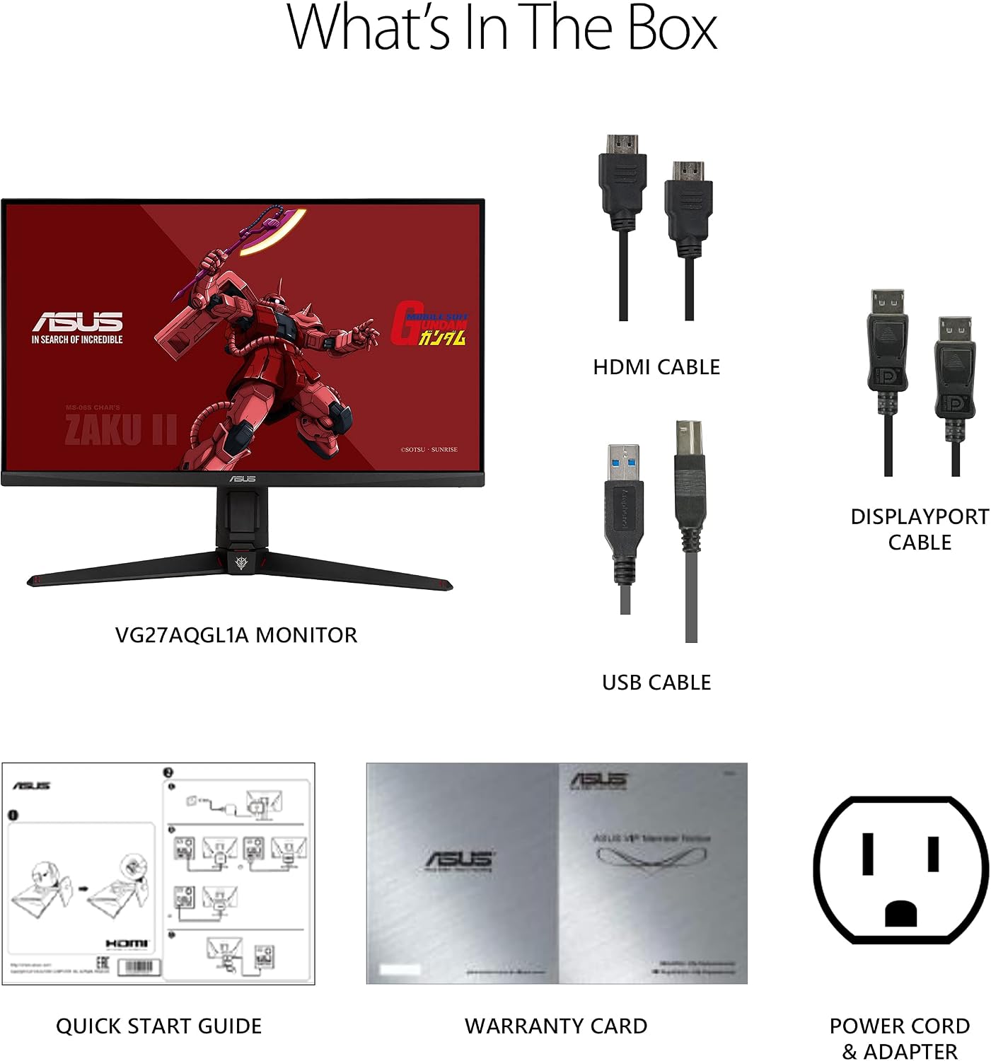 ASUS TUF Gaming 27' 1440P HDR Monitor (VG27AQGL1A) ZAKU II Edition - QHD (2560 x 1440), 170Hz, 1ms, IPS, G-SYNC Compatible, Extreme Low Motion Blur Sync, 130% sRGB, Eye Care, DisplayPort, HDMI, USB