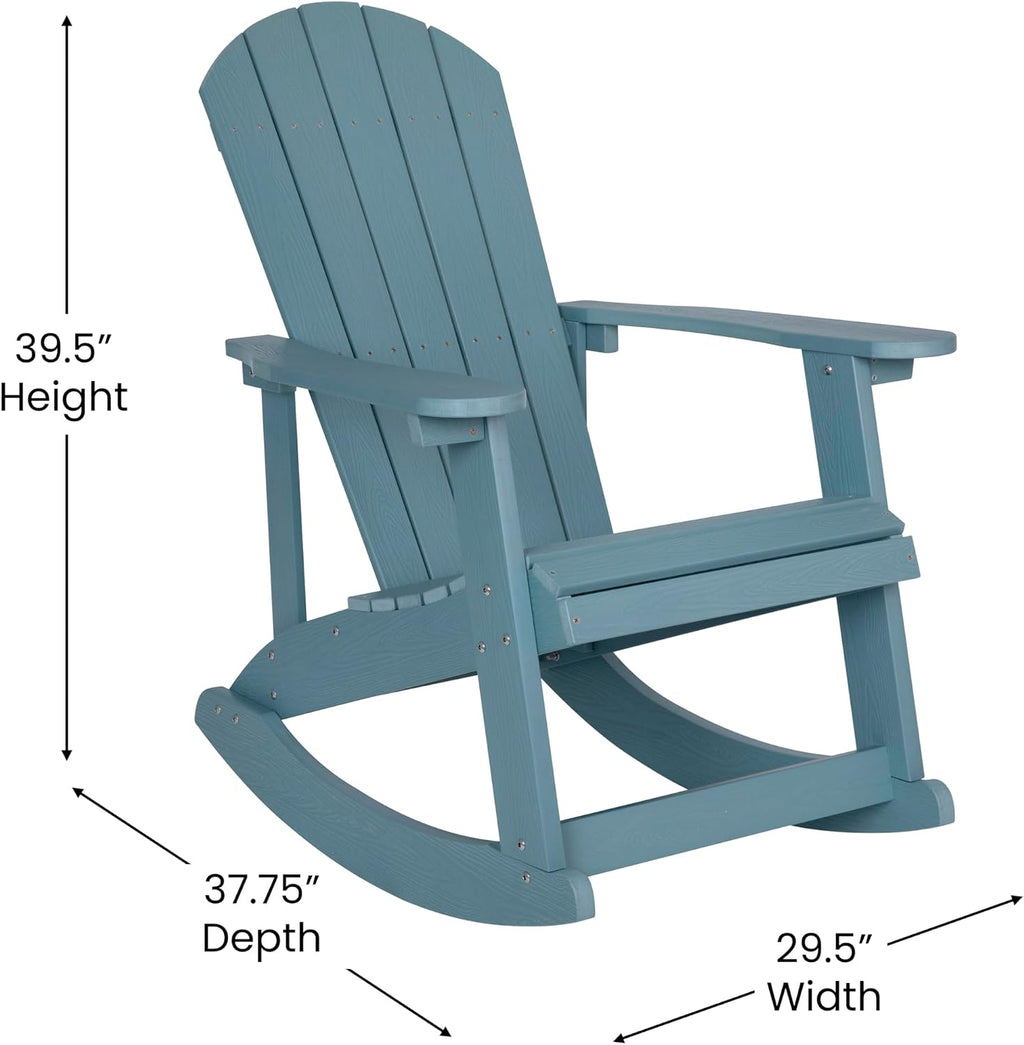 Flash Furniture Savannah Poly Resin Wood Adirondack Rocking Chair - All Weather Sea Foam Polystyrene - Stainless Steel Hardware - Set of 2