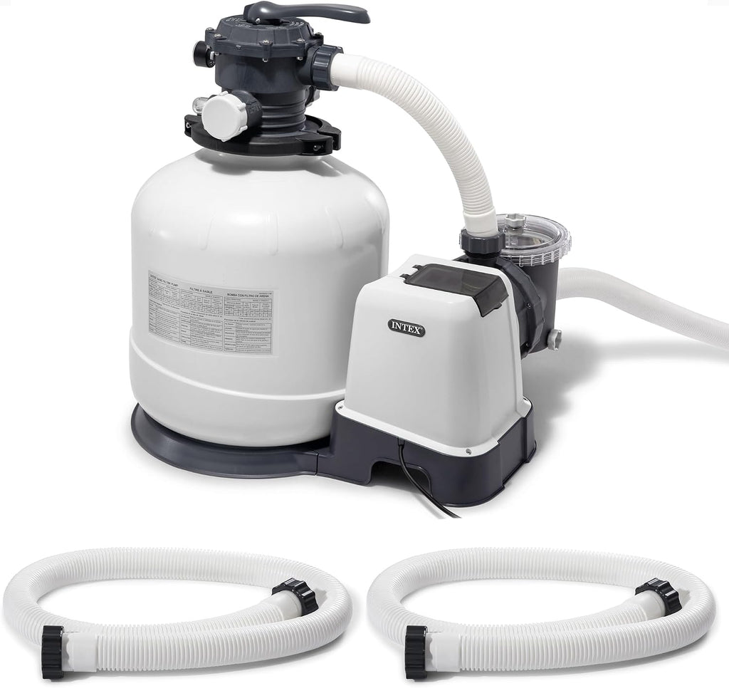 INTEX 3000 GPH Above Ground Swimming Pool Sand Filter Pump with Automatic Timer with 2 Pack of 1.5' Diameter 1500 GPH Pump Replacement 59' Hoses