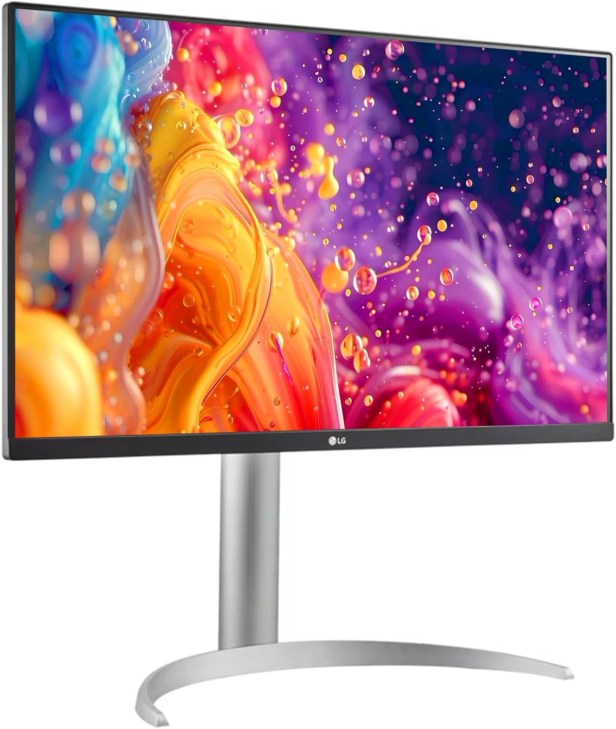 LG 27' 4K UHD Monitor, IPS Display, VESA DisplayHDR 400, 95% DCI-P3, Dynamic Action Sync, Black Stabilizere, Height/Tilt/Pivot Stand, for Gaming and Offic, White/Silver