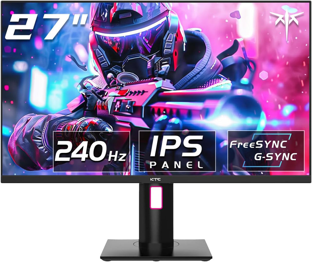KTC 27 Inch 240Hz Gaming Monitor, FHD 1920x1080 IPS Monitor, G-Sync/FreeSync Compatible, HDR10, DisplayPort, HDMI, VESA Mountable, Pivot Height Tilt Adjustable, H27E22F