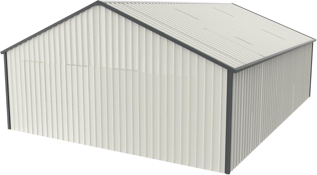 25 x 33 FT Metal Shed, Double Garage Shed with Side Entry Door, 2 Car Prefab Garage with 16 GA Steel Frame, Extra Large Outdoor Storage Building for Truck, Power Tools, Boat, Cream