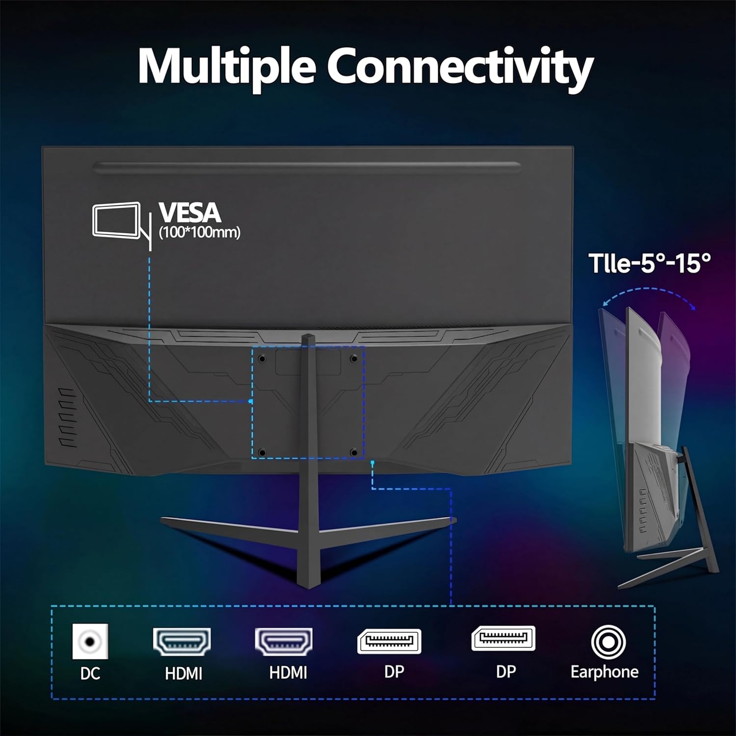 ZZA 32 Inch Curved Monitor,1440p VA Screen 165Hz, 1500R Curved Gming Monitor,Computer Monitor 1ms,FreeSync & G-Sync, HDR10, 120% sRGB Coverage, DP/HDMI, PC Monitor VESA Mount Compatible
