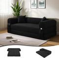 80' Convertible Sofa Bed, 3-in-1 Corduroy Folding Pull Out Couch with Pillows, No Assembly Modern Boneless Couch Compression Sofa in Box, Floor Sofa with Side Storage for Living Room,Black