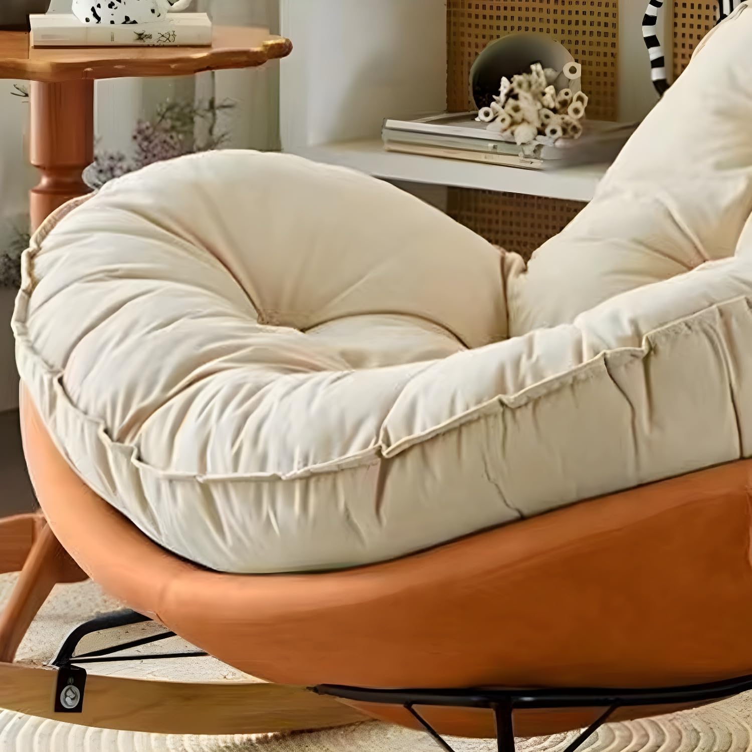 LITFAD Modern Upholstered Rocking Chair - Tufted Seat and Metal Legs Stylish Lounge Chair for Living Room, Bedroom - Orange