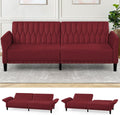 77' Velvet Sofa Bed with Adjustable Armrests and Backrests,Tufted Convertible Futon Couch with Nailhead Trim, Loveseat Modern Velvet Sleeper Sofa for Living Room,Bedroom,Office, Red