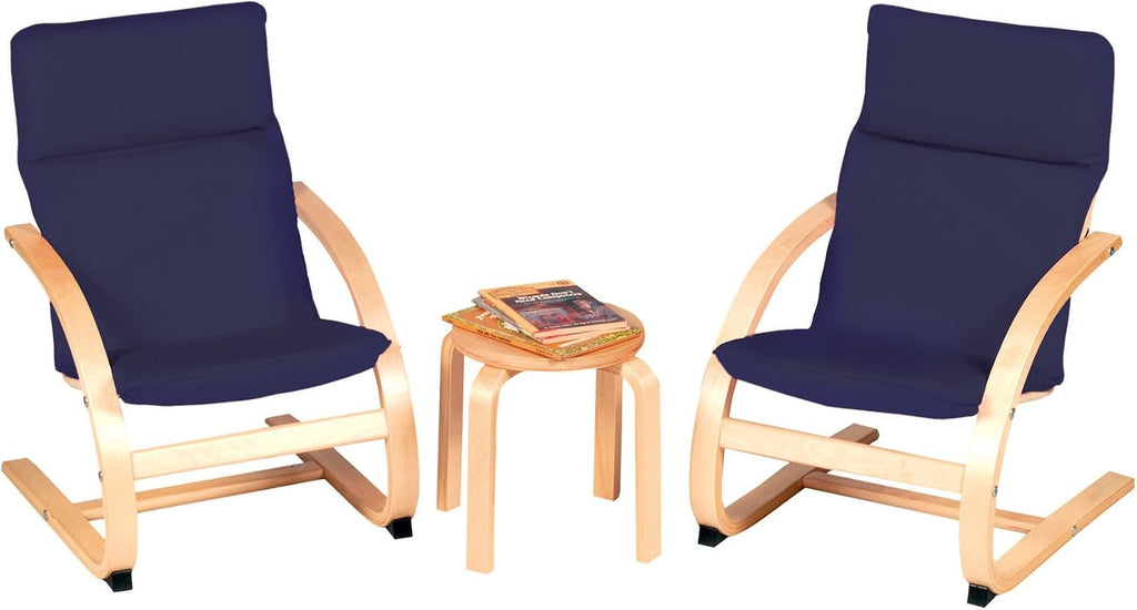 Guidecraft Kiddie Rocker, Set of 2 Blue Cushioned Children's Rocker with Wooden Frame, Classroom Seating for up to 120 Pounds
