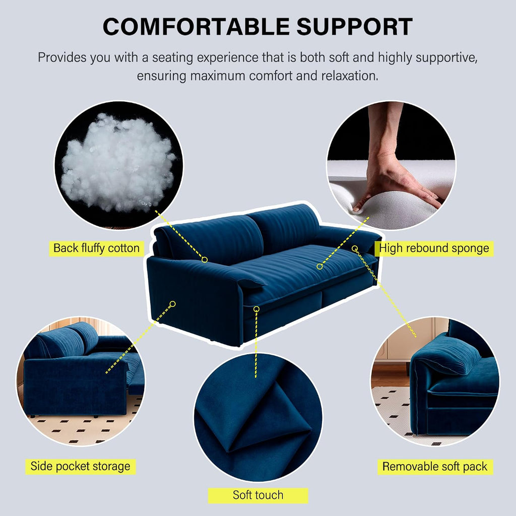 63.8' Sofa Bed Queen Size, Pull Out Couch Bed, 3-in-1 Convertible Sleeper Sofa with Side Pocket, Modern Velvet Futon Couch for Living Room, Small Space, Apartment, Bedroom, Blue