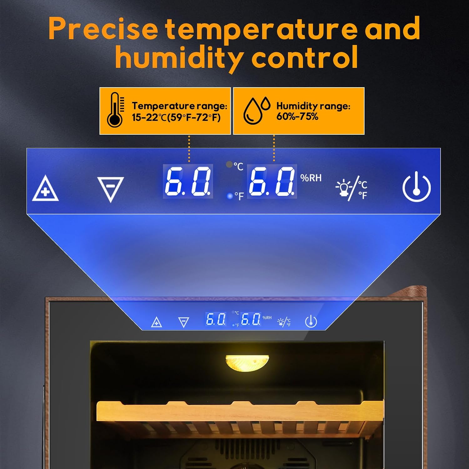 70L Upgraded Electric Humidor, 400 Counts Large Capacity,Thermostatic Electric Cooler Cabinet with Digital LED Screen, Safety Lock,Smart Humidity & Temp Control, Gifts for Men