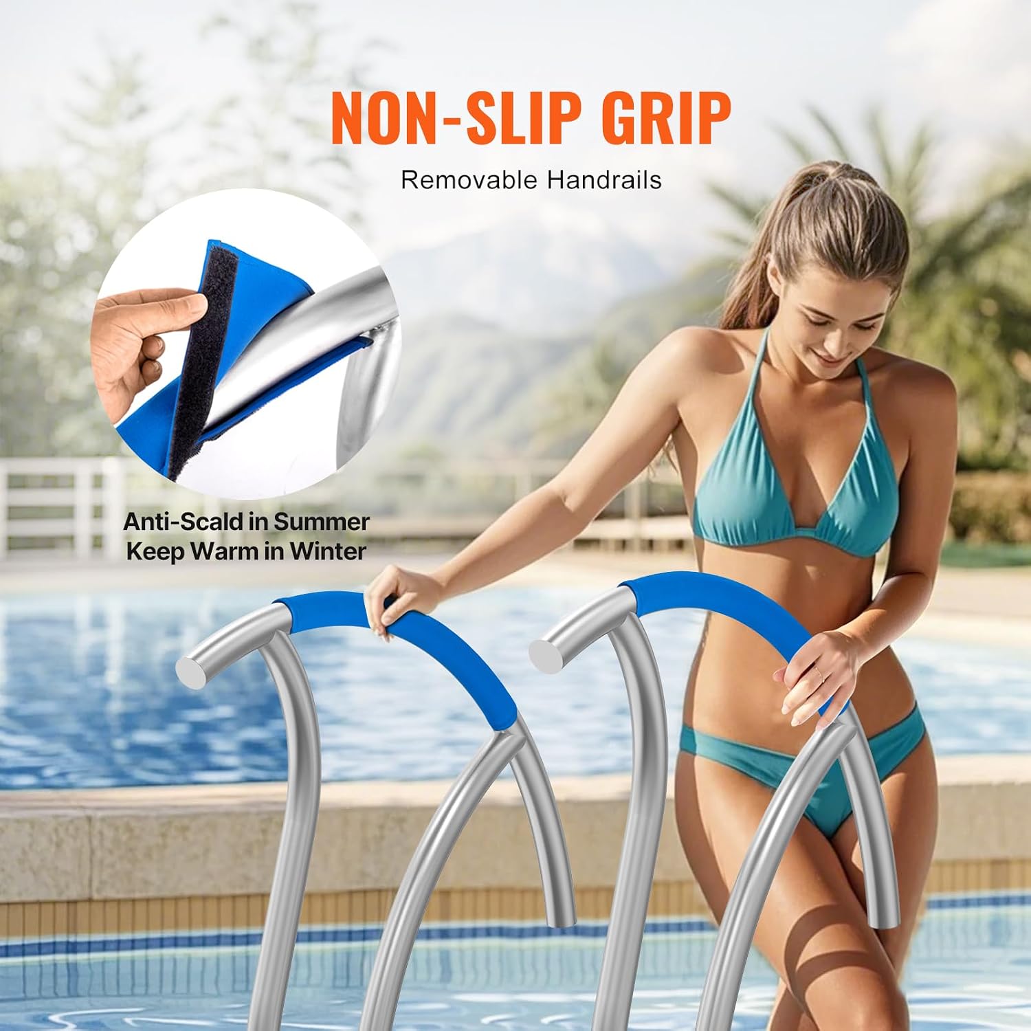 VEVOR Pool Handrail, 2 PCS 30x30 in Railing, Stainless Steel with Base Plate for Indoor/Outdoor, Safety Railing for Decks, Rust-Proof Grab Bar w/Grip Cover & Accessories for Spas