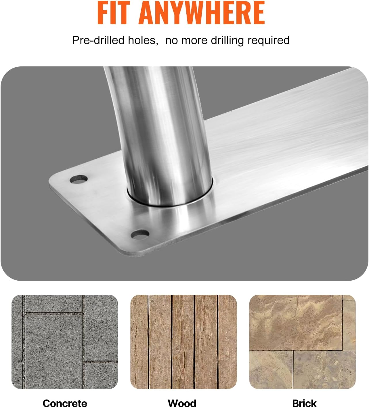 VEVOR Pool Rail 54x36 Pool Railing 304 Stainless Steel 250LBS Load Capacity Silver Rustproof Pool Handrail Humanized Swimming Pool Handrail with Blue Grip Cover & M8 Drill Bit & Self-Taping Screws