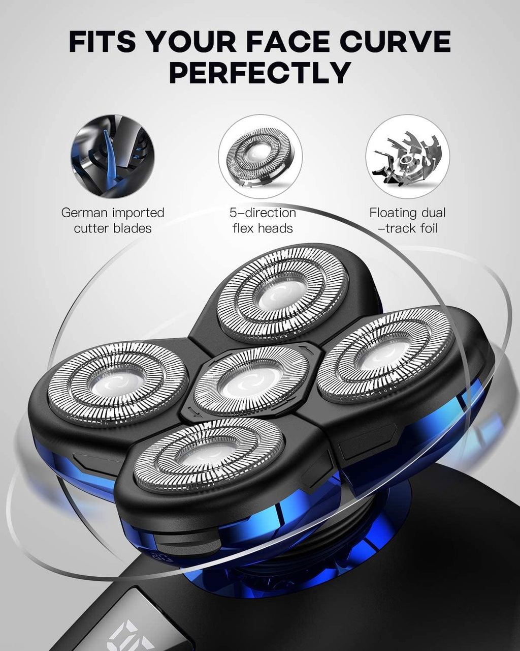 Electric Razor for Men, 5in1 Digital Display Wet Dry Electric Shaver Men Bald Shaving Machine Beard Hair Trimmer Body Facial Electric Razor Rechargeable ( Color : OneColor )