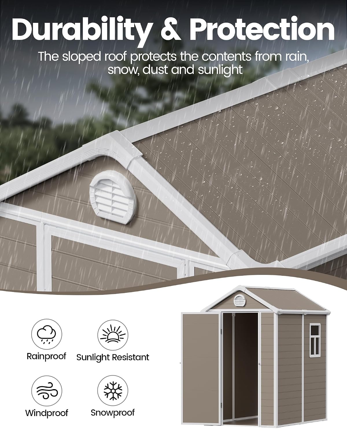 6x4.5 Large Outdoor Storage Shed with Floor, Spacious Tool Shed for Lawn Mower, Bike, and Patio Furniture, Includes Lockable Door and Ventilation, Warm Gray