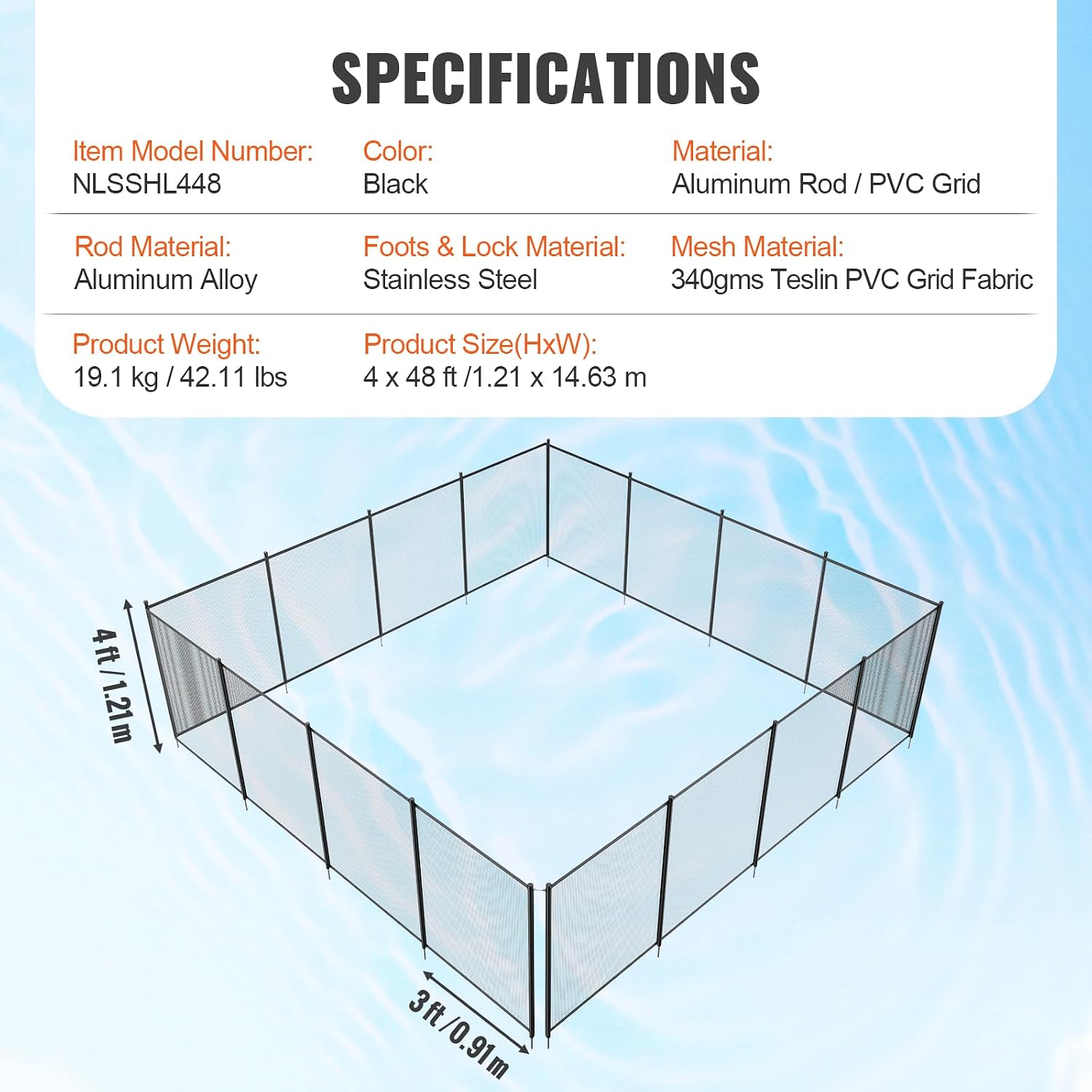 Happybuy Pool Fence, 4FTx 72FT DIY Pool Fences for Inground Pools, Removable Child Safety Pool Fencing, Swimming Pool Fence in Ground for Kids Safety, Black Pool Mesh to Protect Kids