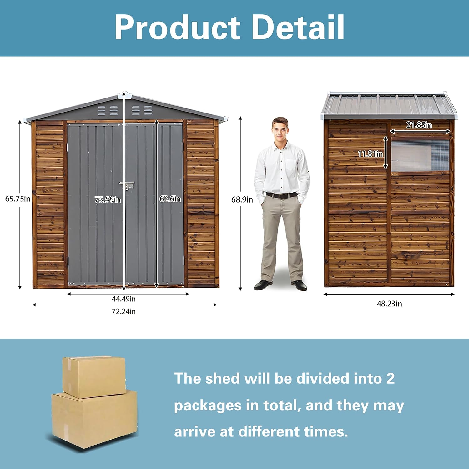 6x4 FT Outdoor Wood Storage Shed, Garden Tool Shed with Windows, Outside Storage Shed Waterproof for Backyard, Garden, Patio, 4 Vents (Without Floor) Wood Color
