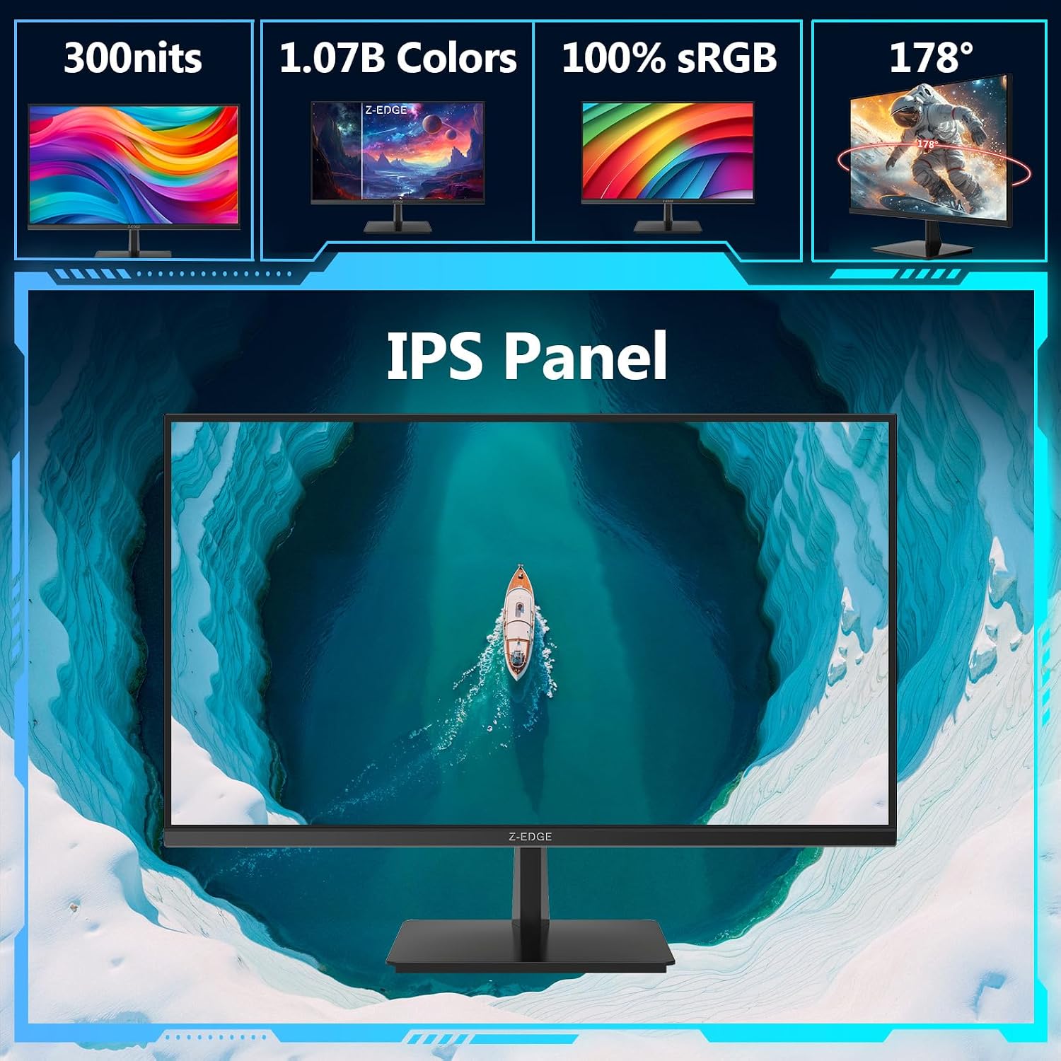 Z-Edge U27P4K 27-inch 4K Monitor IPS Ultra HD 3840x2160, 60Hz Refresh Rate, PC Monitor Gaming, 100% sRGB, HDMI x 2 and DP x 2