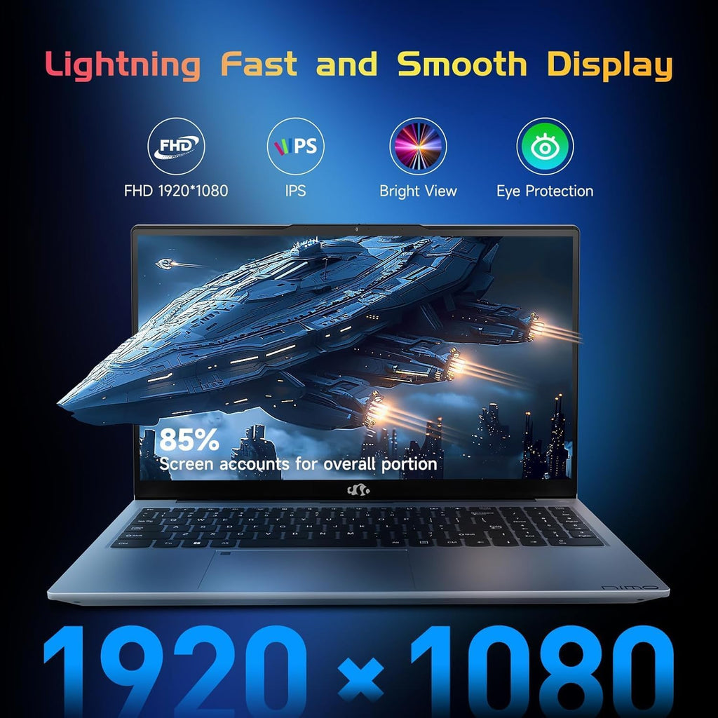 NIMO 15.6 FHD Student Laptop, Intel Pentium Quad-Core N100(Beat to i3-1115G4, Up to 3.4GHz), 8GB RAM, 256GB SSD, 2 Years Warranty, Type-C 65W Adapter, Backlit Keyboard, Fingerprint, WiFi 6, Silver