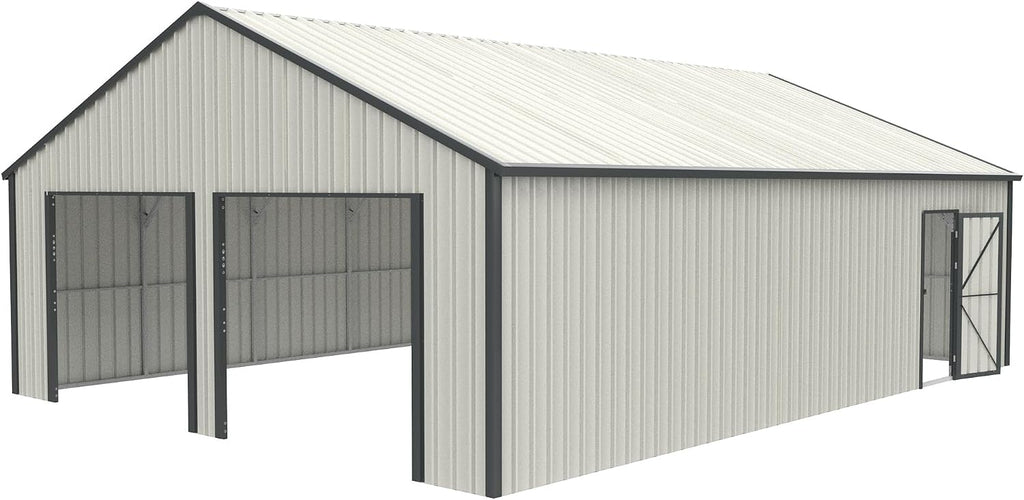 25 x 33 FT Metal Shed, Double Garage Shed with Side Entry Door, 2 Car Prefab Garage with 16 GA Steel Frame, Extra Large Outdoor Storage Building for Truck, Power Tools, Boat, Cream