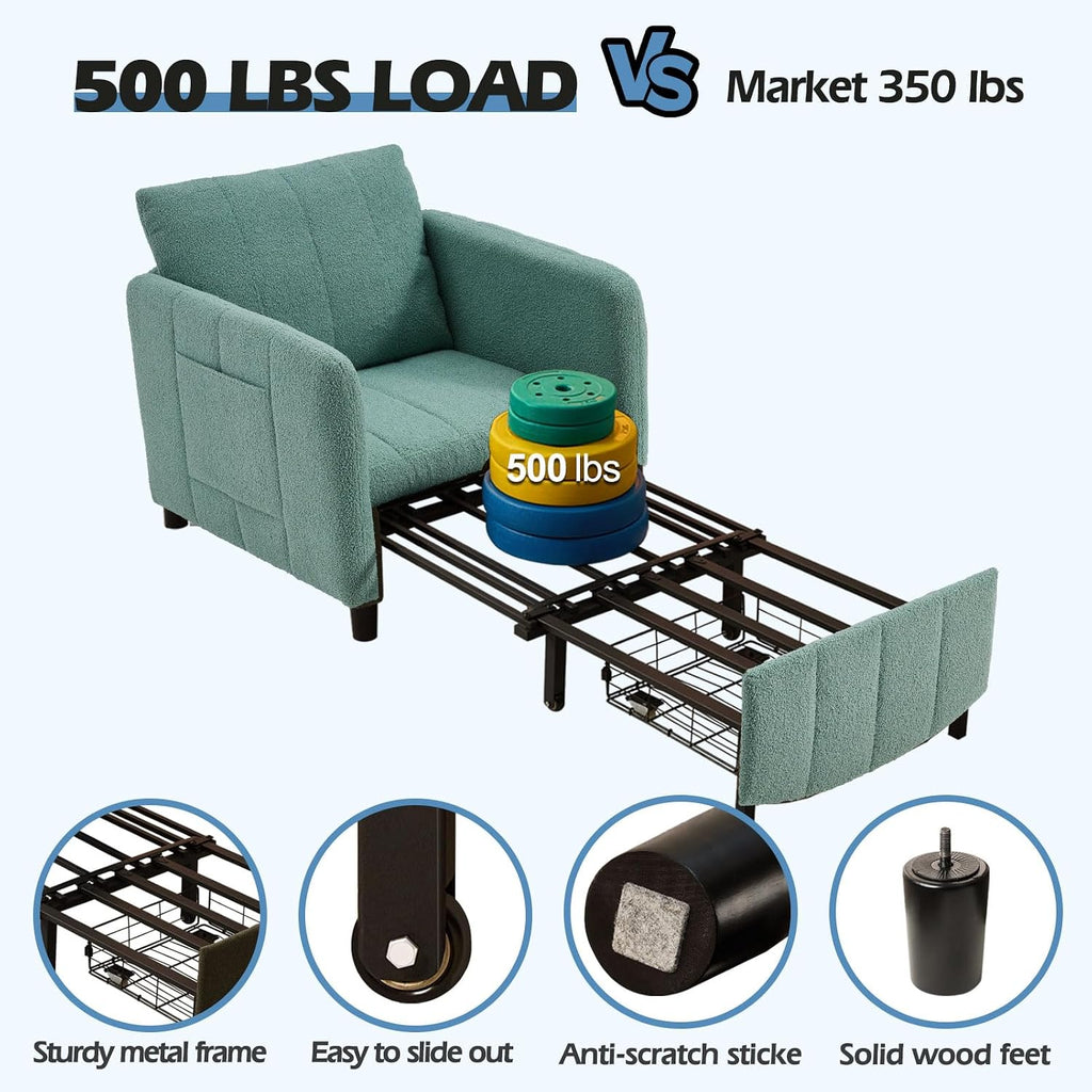 ZZW Sleeper Chair 84' Extra Long Convertible Chair Bed Upgraded 3-in-1 to 4-in-1 Pull Out Chair & Single Sofa Bed for Adult Sleeping Chairs for Living Room & Small Space