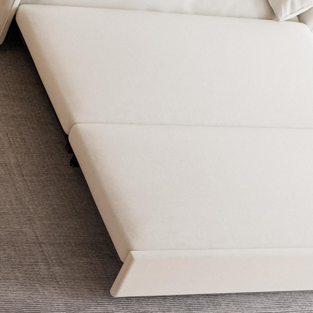 66' Sleeper Sofa Bed Queen Size, 3-in-1 Convertible Couch, Modern Pull Out Couches, Comfy Velvet Futon Sofa, Cloud Loveseat Lounge, Pillow Arm, for Small Spaces, Living Room, Apartment, Beige