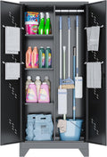 Metal Storage Cabinet, Large Tool Cabinets with Lockable Doors, 71' Kitchen Pantry, Tall Garage Storage with Hanging Rod. Utility Closet for Office, Garage, Laundry Room
