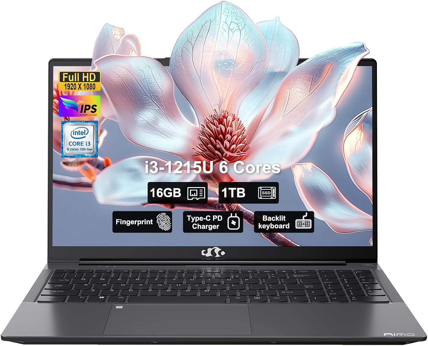 NIMO 15.6' IPS FHD-Business-Laptop, Intel 6 Core i3-1215U 16GB RAM 1TB SSD (Beat i5-1135G7, Up to 4.4GHz) Laptop-Computer with Fingerprint Backlit Keyboard 65W Type C Wi-Fi 6 Numpad Win 11