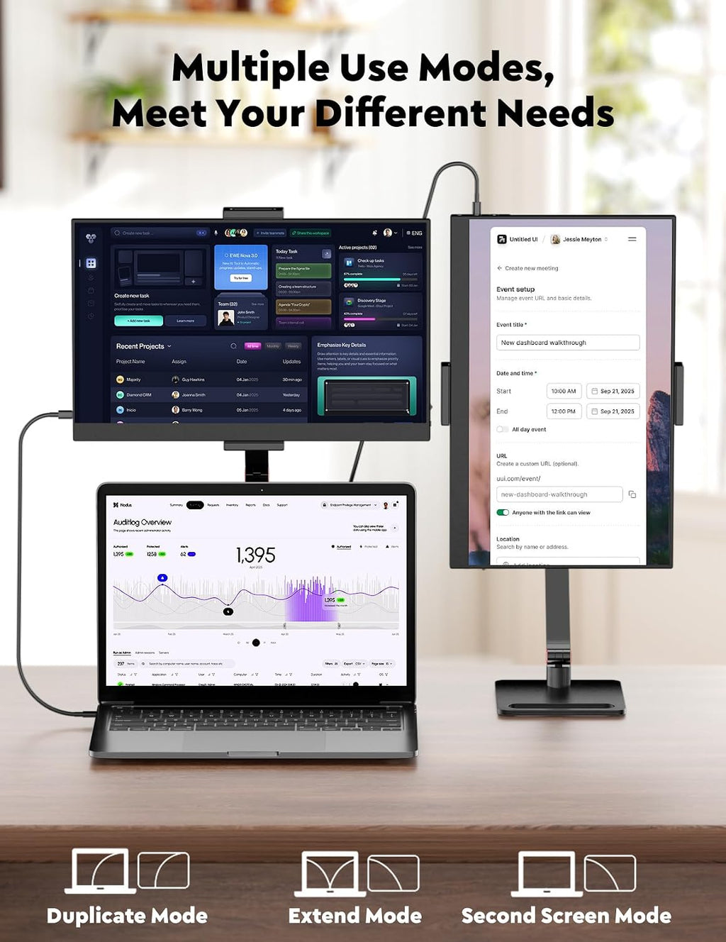 15.6' Portable Monitor with Adjustable Stand, 1080P FHD IPS Screen Extender, USB-C/HDMI Port, Ultra Slim Travel Monitor with Eye Protection, Plug and Play for Laptop/PC/Mac/Android/Switch/PS5