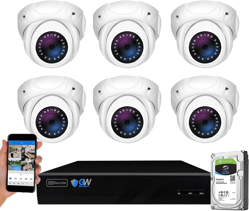 GW Security 8 Channel Smart AI PoE NVR Ultra-HD 4K (3840x2160) Security Camera System with 6 x 4K (8MP) 2160P Face Recognition/Human/Vehicle Detection Waterproof Microphone IP Dome Camera