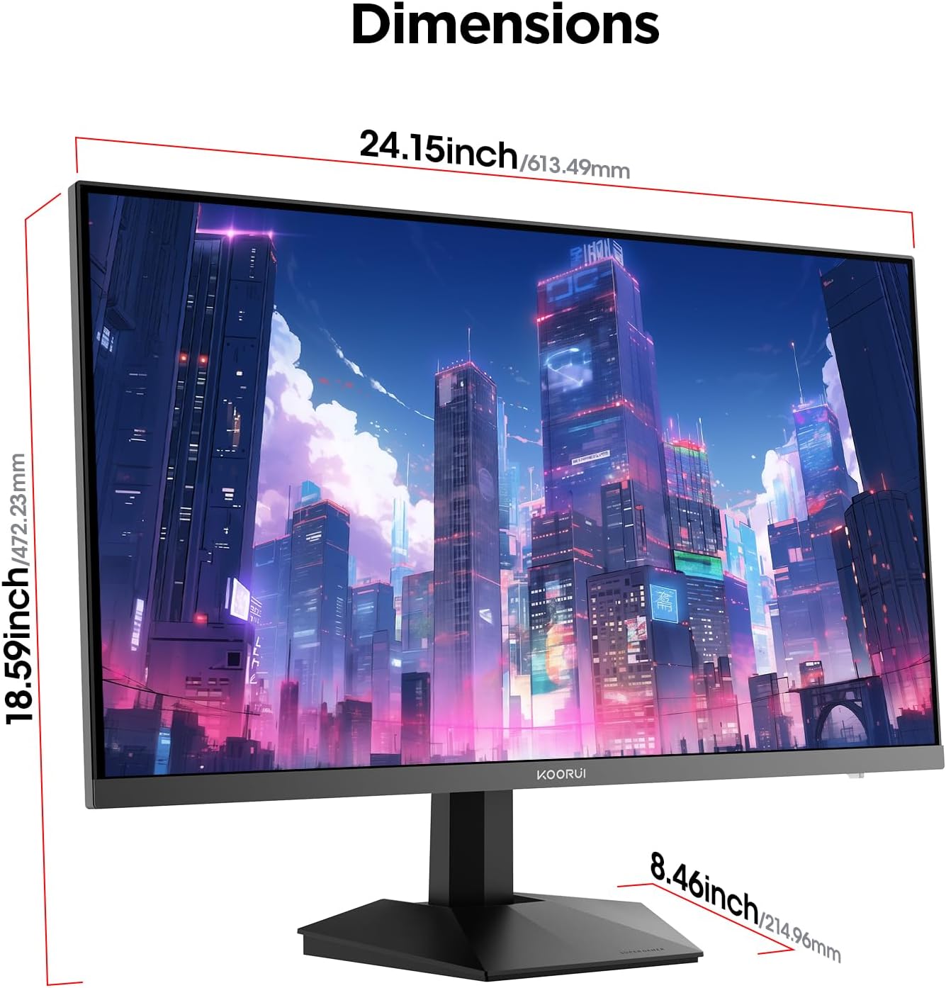 KOORUI Monitor, 27' QHD IPS Gaming Monitor, 170Hz, 1ms, HDR400, Compatibility G-Sync and FreeSync, Tilt Pivot Swivel Vertical Height Adjustable，2 HDMI 2.0 & 1 DisplayPor 1.4