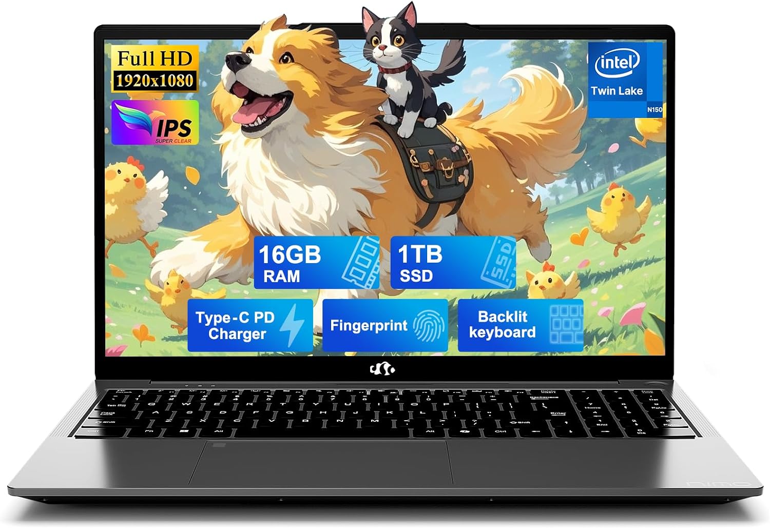 NIMO 15.6' IPS FHD-Student-Laptop, 16GB RAM 1TB SSD Intel N150(Beat i3-10110U, Up to 3.6GHz) Computer with 65W Type-C, Fingerprint, Backlit Keyboard, Wi-Fi 6, BT5.2, for Business and Home