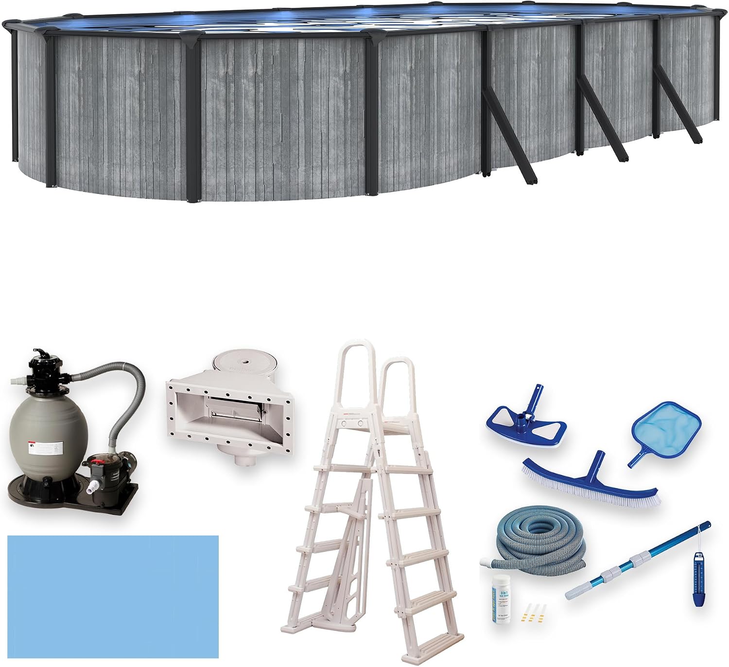 San Pedro 12x24-ft Oval 52-in Deep 6-in Top Rail Above Ground Steel Wall Swimming Pool Package