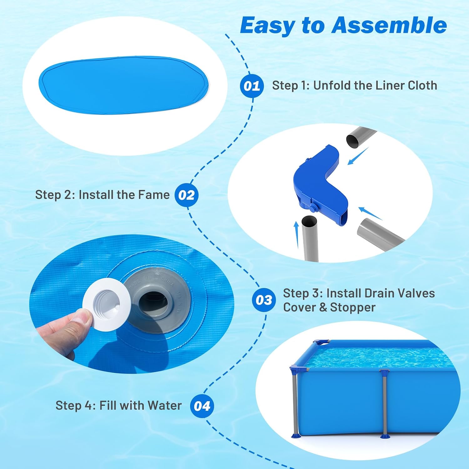 Goplus Above Ground Swimming Pool, 8.5'x6'x26'' Metal Frame Pool Set w/PVC Fabric, 3 Stoppers, Drainage Valve Connector, for Outdoor, Backyard, Garden, Patio (8.5' x 6' Rectangle, 690 Gal, Blue)