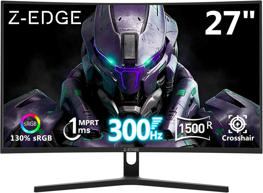 Z-Edge 27 inch Curved Gaming Monitor, FHD 1080P 300Hz 240Hz PC Monitor, Ultra-Fast MPRT 1ms Curved Monitor, 1500R, 16.7M Colors, UG27H Frameless Bezel, 2X DP 1.4 Ports and 2X HDMI 2.0 Ports
