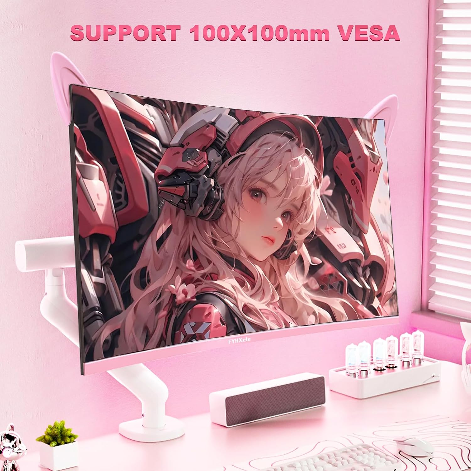 FYHXele FY27QHP Pink Monitor 27 Inch Curved Gaming 165Hz - Support 144Hz 1800R 1ms QHD 2560 x 1440P VA Screen, Built-in Speakers, AMD Free-Sync, HDMI, DP, USB, AUX, Tilt Adjustable